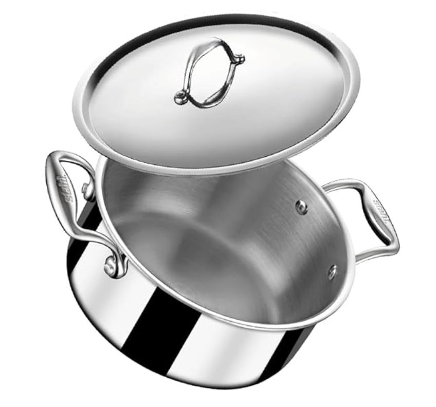 Stahl Triply Stainless Steel Sauce Pot with Lid | Stainless Steel Casserole | Tri Ply Biryani Pot with Induction Base | Artisan 4132, Dia 32 cm, 12.2 L