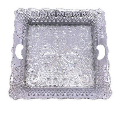 Silver Square Plastic Gift Hamper Tray | Elegant Silver Color | Ideal for Presenting Gifts, Treats, and Hampers | Perfect for Special Occasions and Celebrations | Size: 9 x 9 Inches