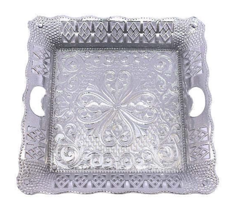 Silver Square Plastic Gift Hamper Tray | Elegant Silver Color | Ideal for Presenting Gifts, Treats, and Hampers | Perfect for Special Occasions and Celebrations | Size: 9 x 9 Inches-3