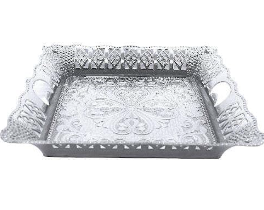 Silver Square Plastic Gift Hamper Tray | Elegant Silver Color | Ideal for Presenting Gifts, Treats, and Hampers | Perfect for Special Occasions and Celebrations | Size: 9 x 9 Inches