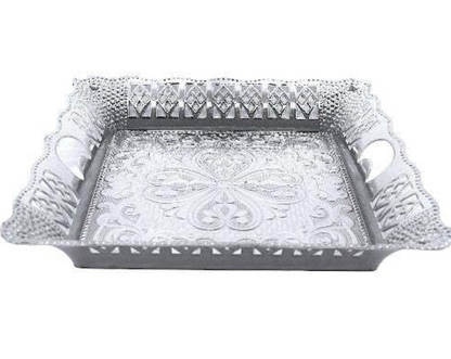Silver Square Plastic Gift Hamper Tray | Elegant Silver Color | Ideal for Presenting Gifts, Treats, and Hampers | Perfect for Special Occasions and Celebrations | Size: 9 x 9 Inches