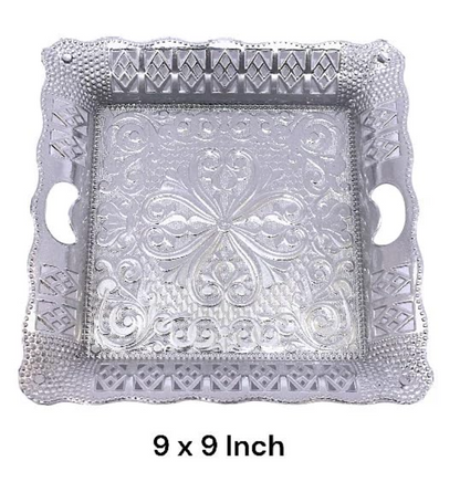Silver Square Plastic Gift Hamper Tray | Elegant Silver Color | Ideal for Presenting Gifts, Treats, and Hampers | Perfect for Special Occasions and Celebrations | Size: 9 x 9 Inches