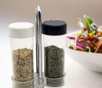 Mahaware Polycarbonate Plastic Multipurpose Spice Container | Salt and Pepper Shaker Dispenser Set with Stand for Dining Table | Set of 1