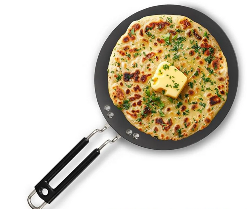 AGARO Elite Hard Anodised Tawa for Kitchen, 25 cm Diameter Tawa for Roti, Chapati, Paratha, Riveted Handle, 4 mm Thick Base for Uniform Heating, Gas & Induction Oven Compatible, Cooking, Cookware-1