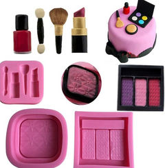 3D mini Makeup Tools Loose Powder Eye Shadow silicone mould embossing cake Fondant imprint gum paste mold for Sugar paste fashion cupcake decorating topper decoration sugarcraft set of 3-1