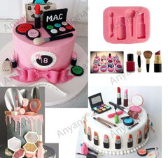 3D mini Makeup Tools Loose Powder Eye Shadow silicone mould embossing cake Fondant imprint gum paste mold for Sugar paste fashion cupcake decorating topper decoration sugarcraft set of 3-2
