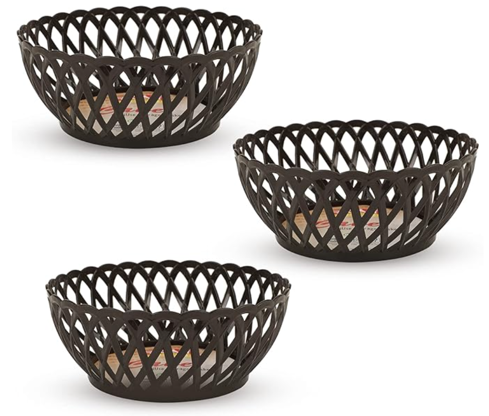 Ratan Plastic Round Medium Size 3 Piece Cane Fruit Baskets for Home Kitchen Storage