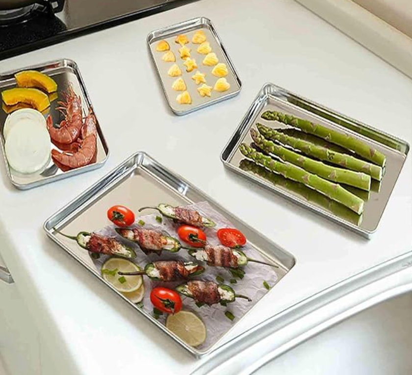 Cookie Sheet Baking Pans Stainless Steel Bakeware with Cooling Rack Set, Non Toxic & Healthy, Mirror Finish & Rust Free, Easy Clean & Dishwasher Safe