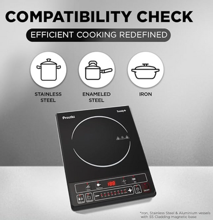 प्रीति सिरेमिक ग्लास ट्रेंडी प्लस 116 1600-वाट इंडक्शन कुकटॉप (काला) 