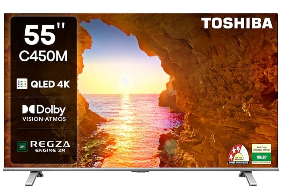 தோஷிபா C450 139 செ.மீ (55 இன்ச்) 4K அல்ட்ரா HD QLED VIDAA டிவி டால்பி விஷன் மற்றும் டால்பி அட்மாஸ் உடன் (2024 மாடல்)