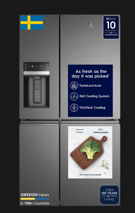 Electrolux UltimateTaste 900 680 Litres Frost Free French Door Refrigerator with Water Dispenser (EQE6879A-B NIN, Glossy Dark Grey)