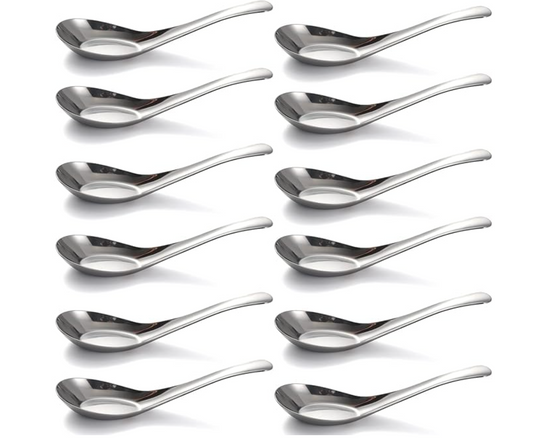 Velan Store Stainless Steel Dinner Spoons Set of 12 Chinese Soup Spoon Mirror Polished Asian Soup Spoons for Bouillon Dessert Cereal Thai Miso Ramen