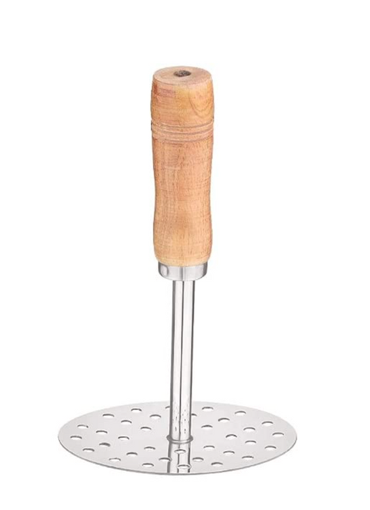 Velan Store Stainless Steel Pav Bhaji Masher With Wooden Handle - for Boiling Potatoes and Other Vegetables