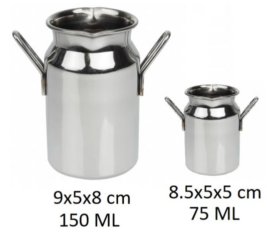 Velan Store Mini Stainless Steel Milk Churn Can – Traditional Milk Storage Container with Handles | Vintage-Style Metal Pot for Kitchen Decor, Gifting, and Functional Use (Food-Grade Steel)- Set of 2 Pcs