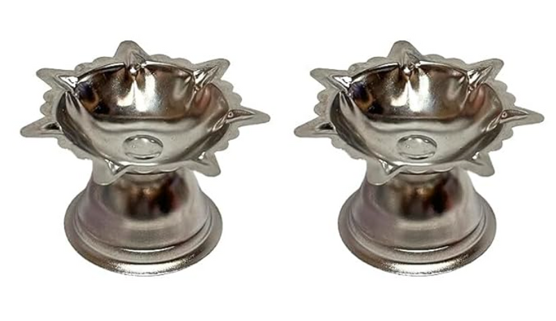 Velan Store Stainless Steel Sapta Mukhi Star Shape Diya/Deep/Deepam/Sapta Batti Diya for Home Pooja Decor, Puja Articles- Set of 2 Pcs-1