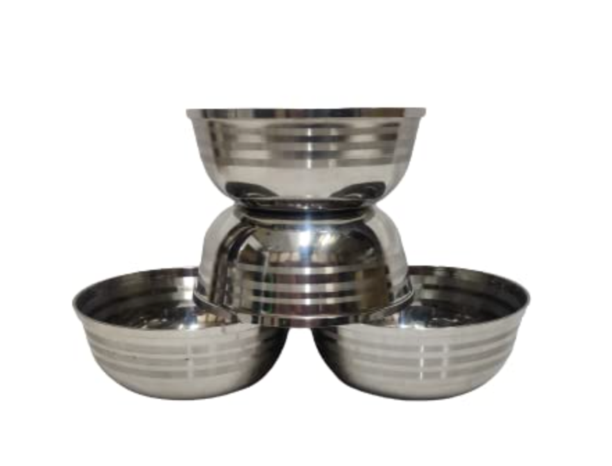 வேலன் ஸ்டோர் ஸ்டெயின்லெஸ் ஸ்டீல் காய்கறி கிண்ணம், கறி கிண்ணம், கட்டோரி - 4 தொகுப்பு