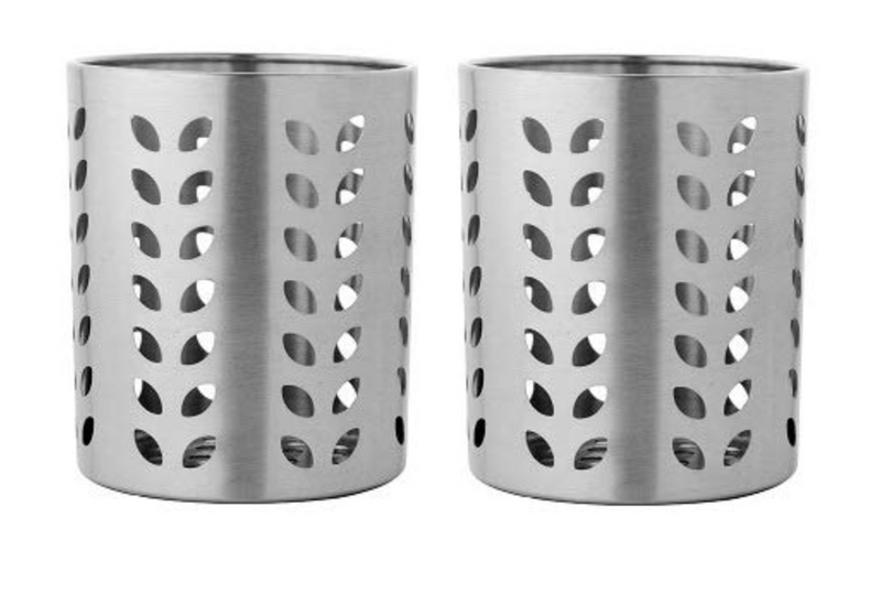 Velan Store Stainless Steel Leaf hole cutlery holder (Set of 2)-1