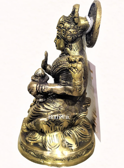 Lakshmi brass idol with a golden finish | suitable for office desk/study table/ temple