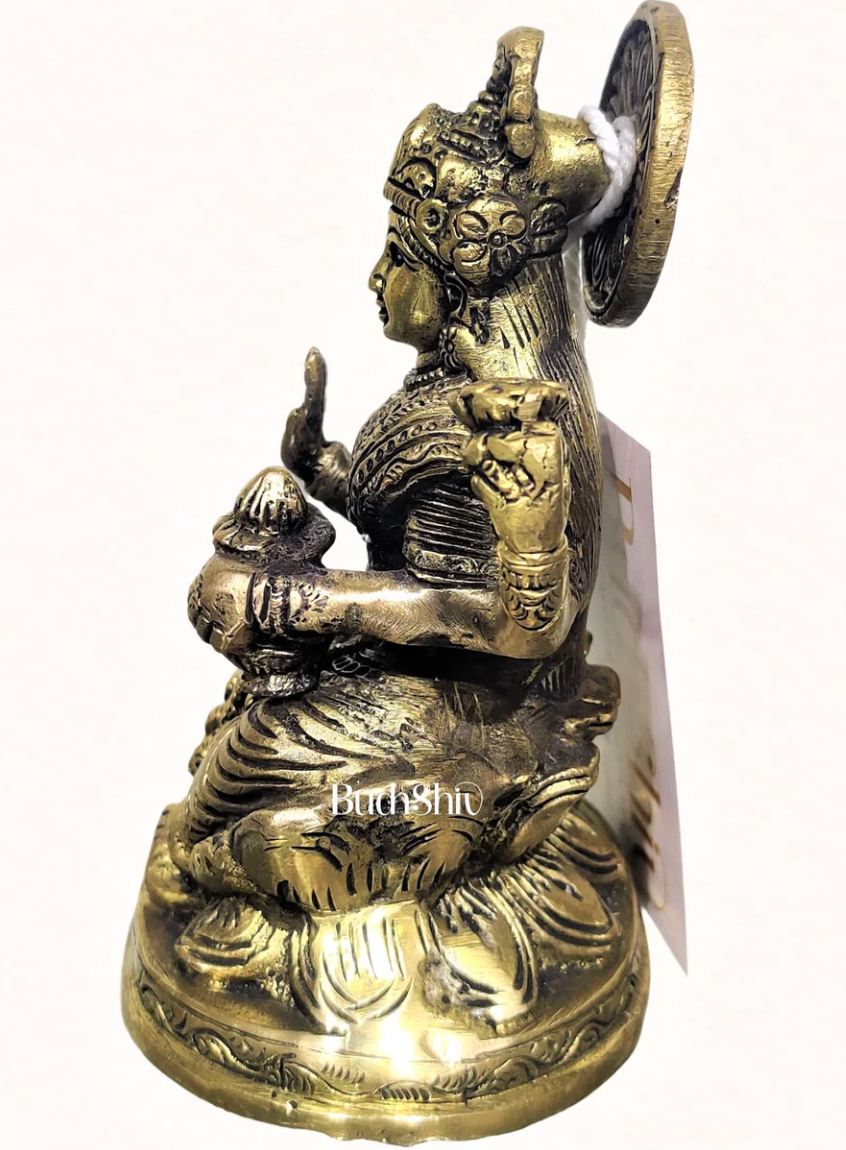 Lakshmi brass idol with a golden finish | suitable for office desk/study table/ temple-2