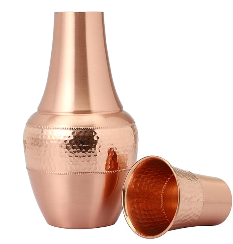 Copper Hammered Venus Shape Bedside Jar – Elegant Matka Pot for Home Décor & Ayurvedic Water Storage
