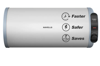 HAVELLS Fabia Slim 3 Star Horizontal Storage Geyser with Whirlflow Technology (White & Blue)