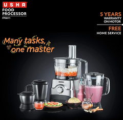 Usha FP 3811 1000W Food Processor with 13 Accessories | Copper Motor | 3.5L Bowl, 3 Jars, Juicing Attachments | 12 Applications | Premium SS Finish, Black & Steel-2