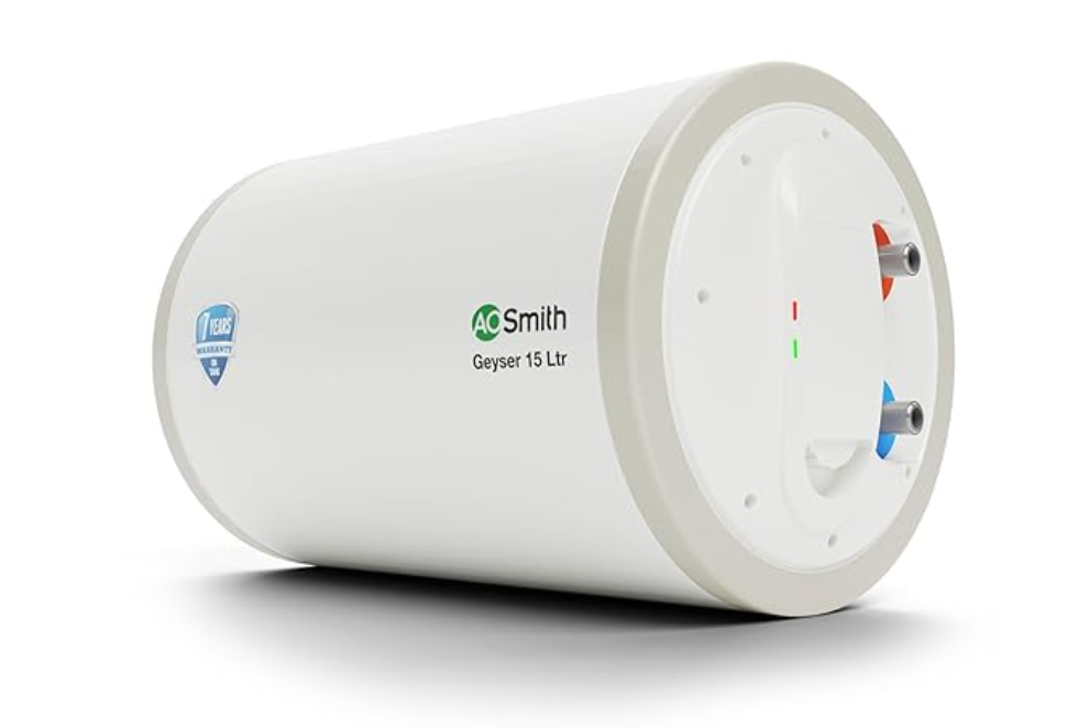 AO Smith 15 Litres 3 Star Horizontal Storage Water Geyser with Glass Coated Incoloy Heating Element (White)