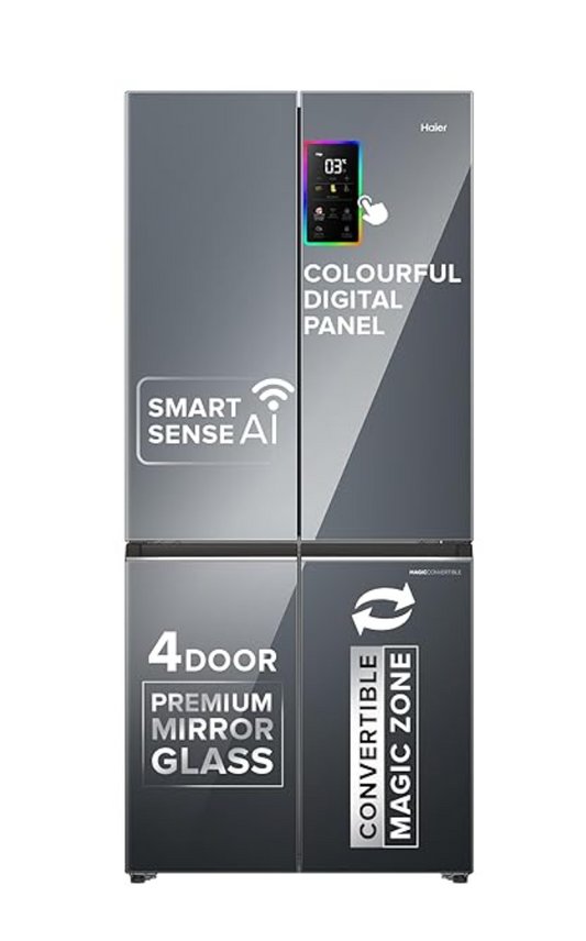 Haier Lumiere 520 Liters 3 Star Auto Defrost Four Door Smart Wifi Enabled Refrigerator with Colorful Digital Display (HRB-600MGU1, Mirror Glass)