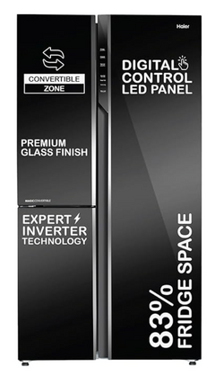 Haier 598 Litres 3 Star Frost Side-by-Side Smart Wifi Enabled Refrigerator with Digital Control Panel (HRT-683KGU1, Black Glass)-1