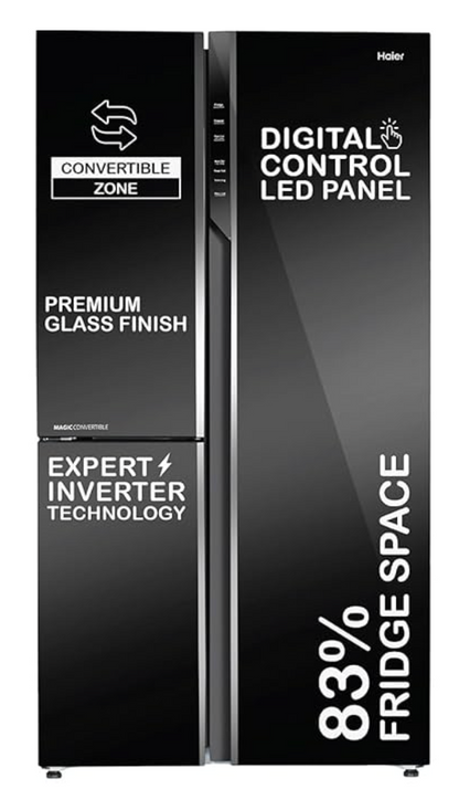 Haier 598 Litres 3 Star Frost Side-by-Side Smart Wifi Enabled Refrigerator with Digital Control Panel (HRT-683KGU1, Black Glass)