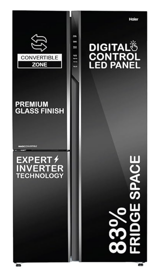 Haier 598 Litres 3 Star Frost Side-by-Side Smart Wifi Enabled Refrigerator with Digital Control Panel (HRT-683KGU1, Black Glass)