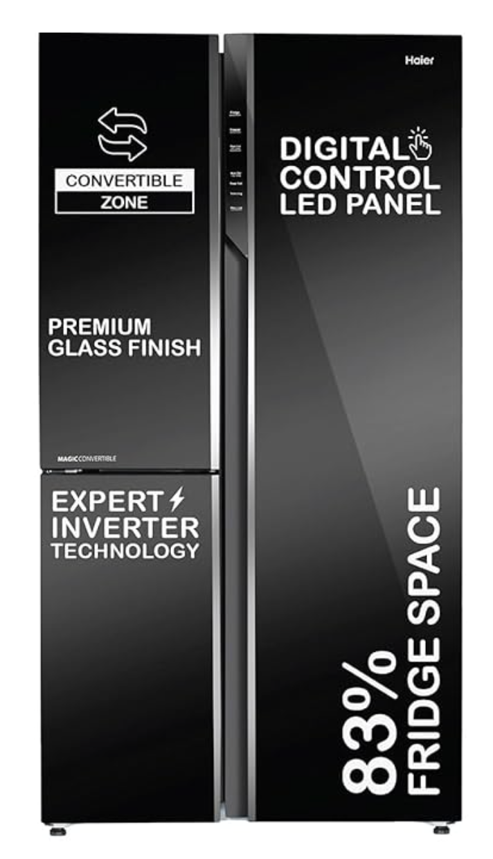 Haier 598 Litres 3 Star Frost Side-by-Side Smart Wifi Enabled Refrigerator with Digital Control Panel (HRT-683KGU1, Black Glass)-1