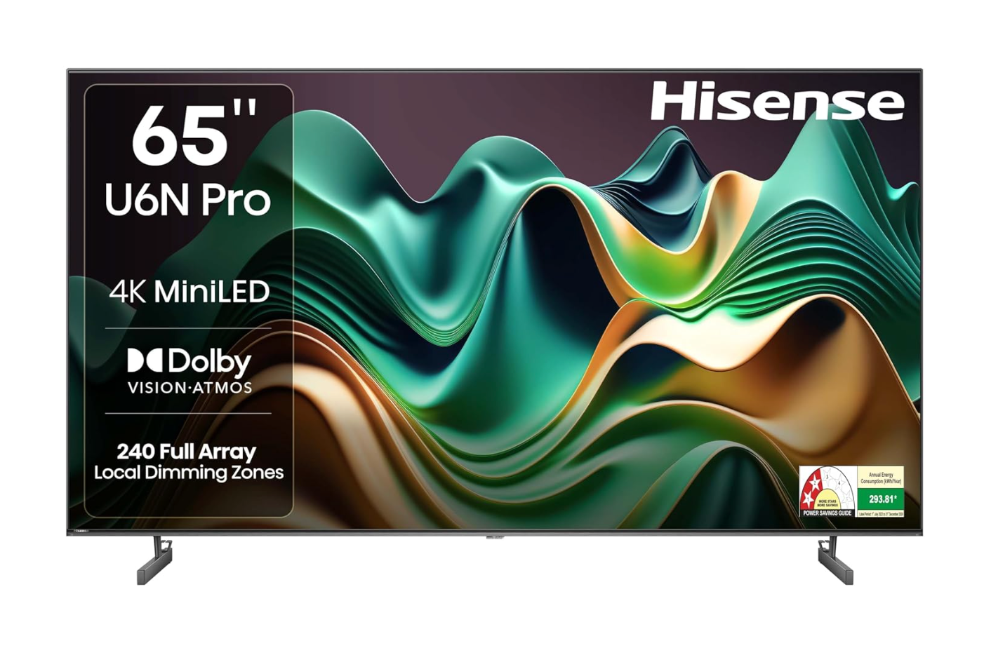 ஹைசென்ஸ் 164 செமீ (65 அங்குலம்) U6N PRO தொடர் 4K அல்ட்ரா HD ஸ்மார்ட் QLED மினி LED டிவி 65U6N PRO (கருப்பு)