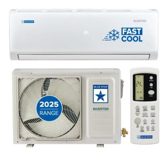 ப்ளூ ஸ்டார் ப்ளூஸ்டார் 1.5 டன் 3 ஸ்டார் இன்வெர்ட்டர் ஸ்பிளிட் ஏசி | 5 இன் 1 கன்வெர்ட்டிபிள் | ஐ-செல்ஃப் கிளீன் | 100% காப்பர் | பிஎம் 2.5 ஃபில்டர் | டர்போ கூல் 2025 மாடல் 