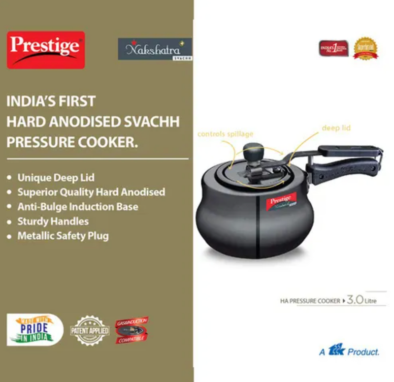 Prestige Nakshatra Plus Svachh Hard Anodised Aluminium Spillage Control Handi Pressure Cooker (Black)2 L, 3 L, 5 L, 6.5 L-2
