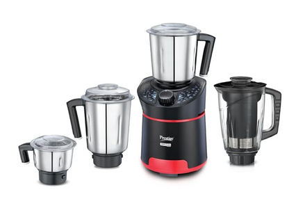 Prestige Hercules 1000W Mixer Grinder with 3 Stainless Steel jars & 1 Juicer jar|Flow-Breaker Design|Sturdy Handles|4 Super Efficient Blades|Black & Red