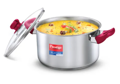 Prestige Platina Popular Stainless Steel Unique Impact Forged Bottom Casserole with Glass Lid - Silver