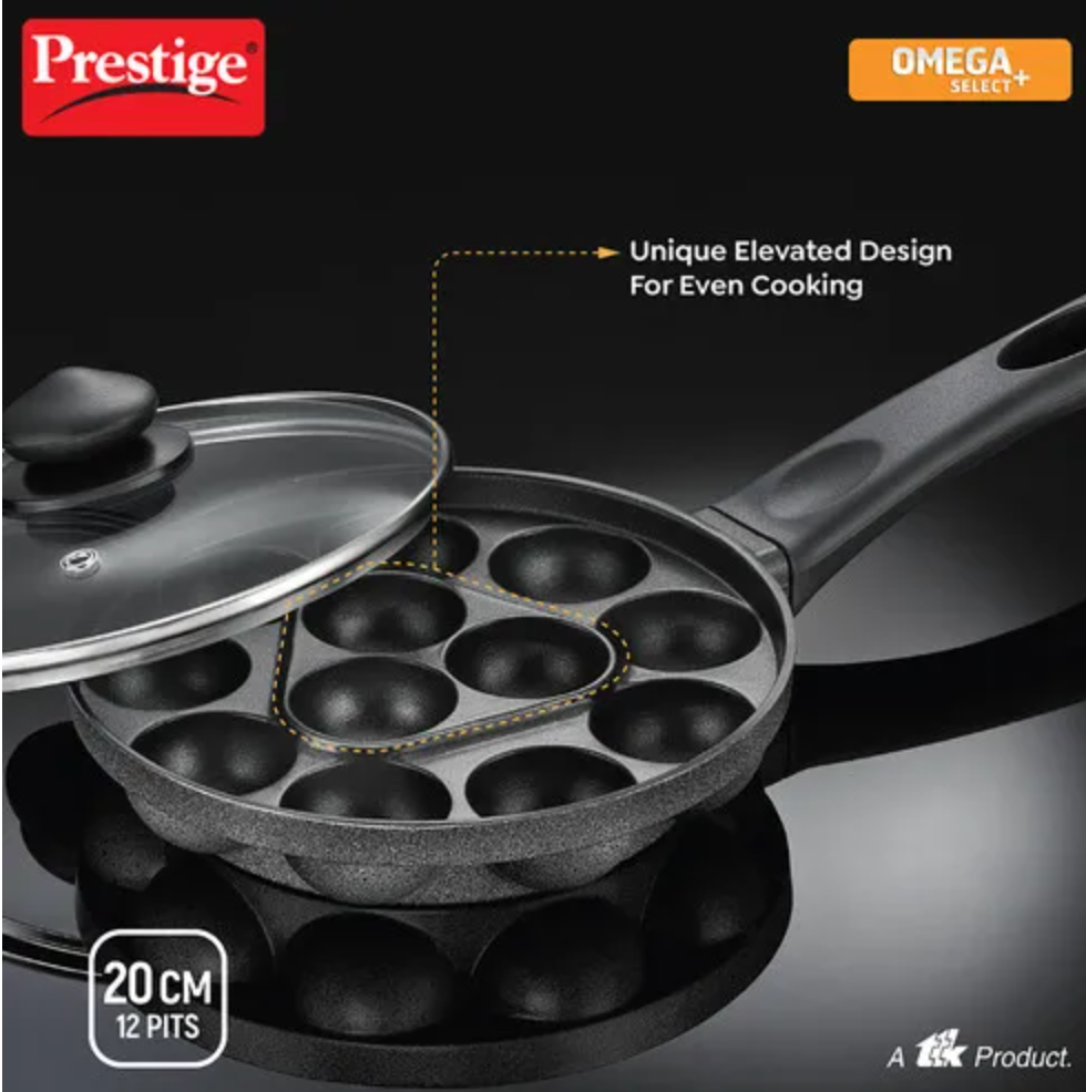 Prestige Omega Select Plus Paniyarakkal with Lid (Aluminium, Non-stick)