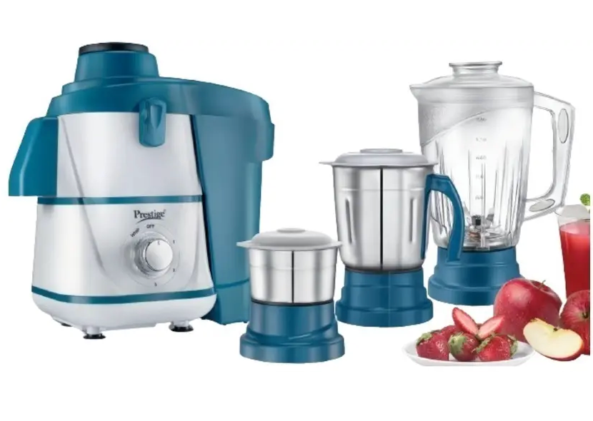 प्रेस्टीज 3 जार जेएमजी, डिटैचेबल पल्प कलेक्टर और डबल लॉक सिस्टम के साथ, 500 वाट का जूसर मिक्सर ग्राइंडर (ब्रीज | 3 जार | नीला, सफेद)