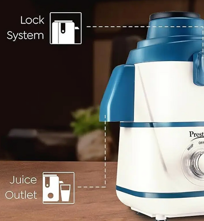 प्रेस्टीज 3 जार जेएमजी, डिटैचेबल पल्प कलेक्टर और डबल लॉक सिस्टम के साथ, 500 वाट का जूसर मिक्सर ग्राइंडर (ब्रीज | 3 जार | नीला, सफेद)