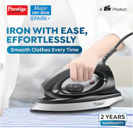 प्रेस्टीज मैजिक स्पार्क 750 वाट ड्राई आयरन (काला, सिल्वर)