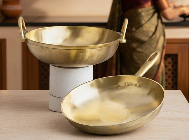 Bronze/Kansa Combo (Kadai + Sauté Pan)-1