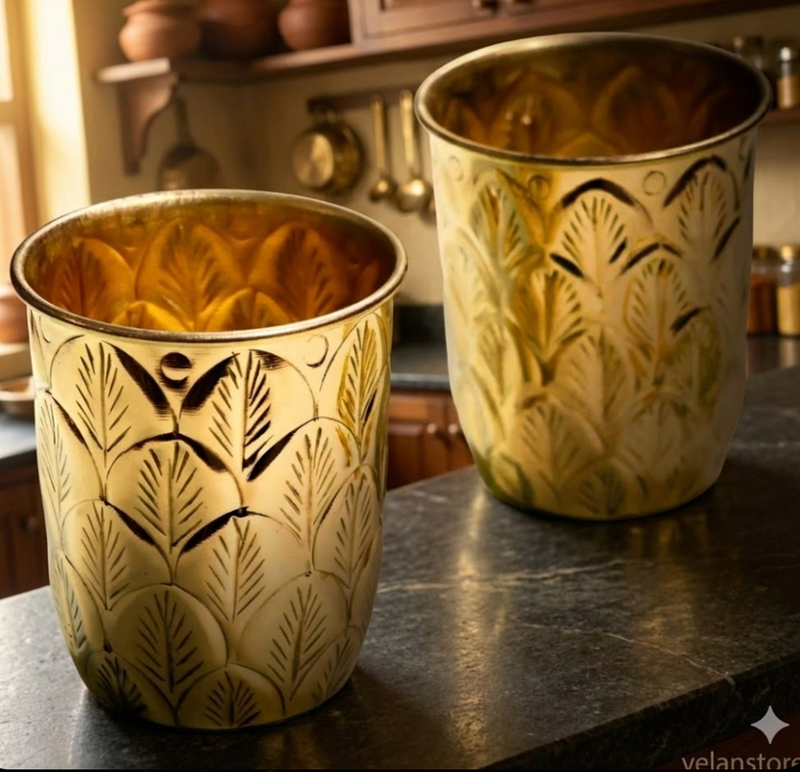 Handmade Pure Brass Glass Set With Beautiful Design-1