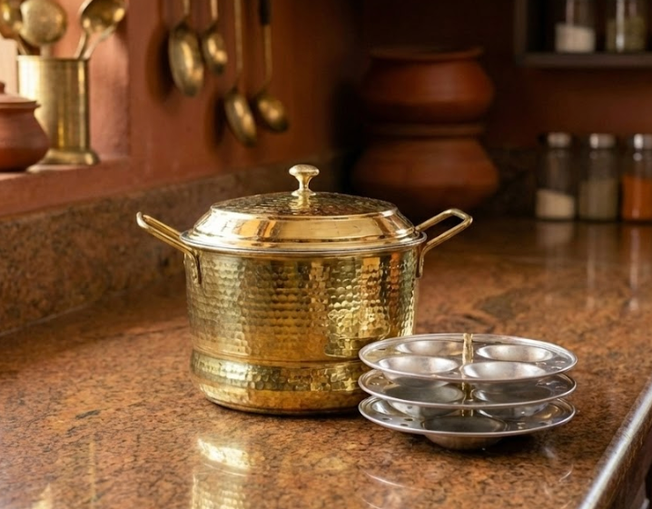 Brass Idli pot: Perfect South Indian Idli Maker, 4 Plates, 16 Pits multi usable-1