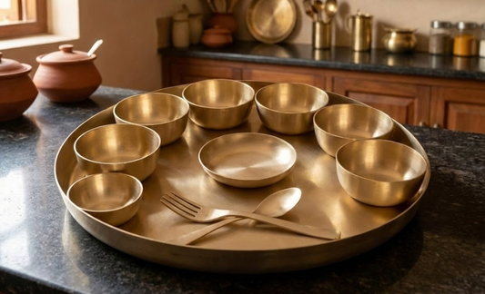 रॉयल राजस्थानी थाली सेट (12 पीस) - लक्ज़री डिनर सेट