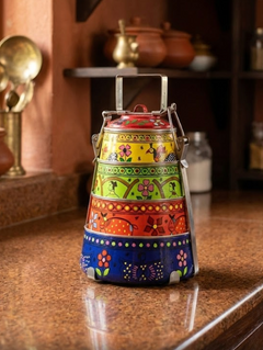 Beautiful Rajasthani Design Lunch Box With 4 Compartments-1