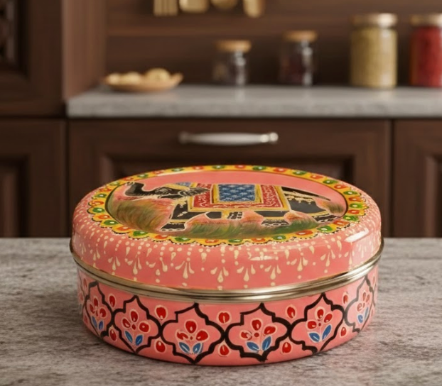 Hand Painted Steel Storage Box With Beautiful Elephant Design
