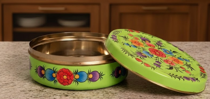 Hand Painted Steel Storage Box With Beautiful Flower design-1