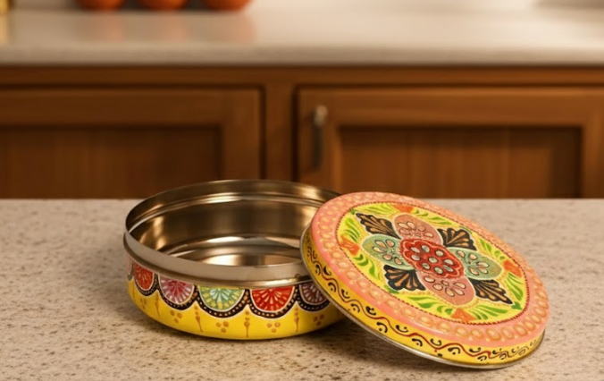 Hand Painted Steel Storage Box With Beautiful Multi Color Design-1