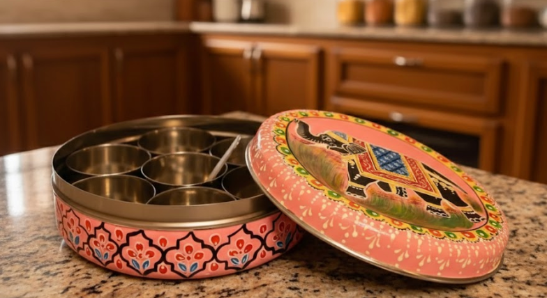 Hand Painted Spice Box With 7 Compartments- Beautiful Elephant design